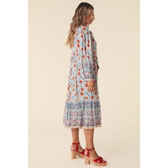 Spell Multicolor Long Sleeve V-Neck Village Button Down Midi Dress Size Small - Picture 2 of 10